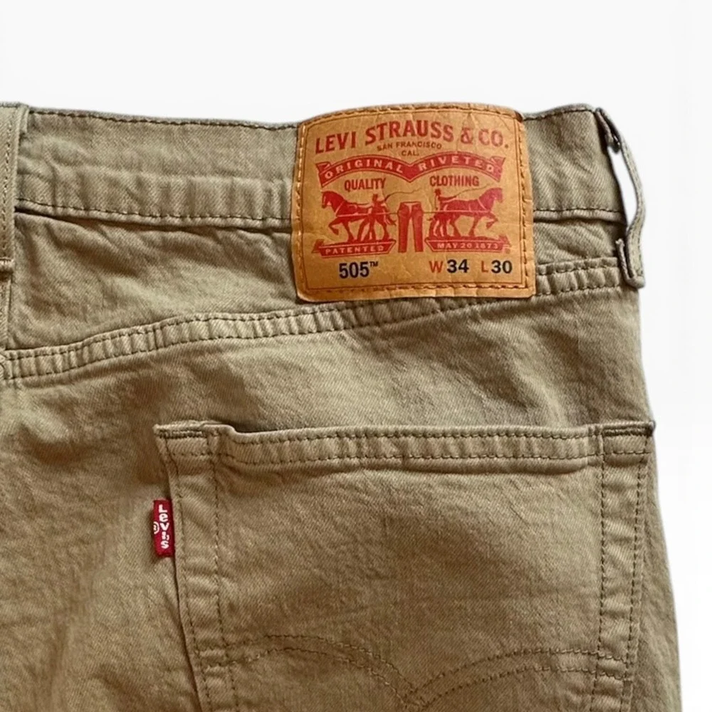 Levis 505 Regular Fit Jeans Mens T34x30 A34x29 Tan Khaki Straight Leg Pants